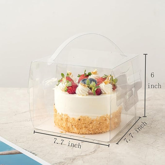 15 Pcs 7x7x6 Inch Clear Cake Boxes with Handle & Cake Boards, Easy Carrying Plastic Cake Containers, Cake Holder Carriers for Birthday Christmas Birthday Wedding, Party, Gift