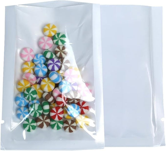 QQ Studio 100 PCS Metallic Mylar Foil Open Top Sealable Bags (7x10cm (2.7x3.9"), Clear & White)