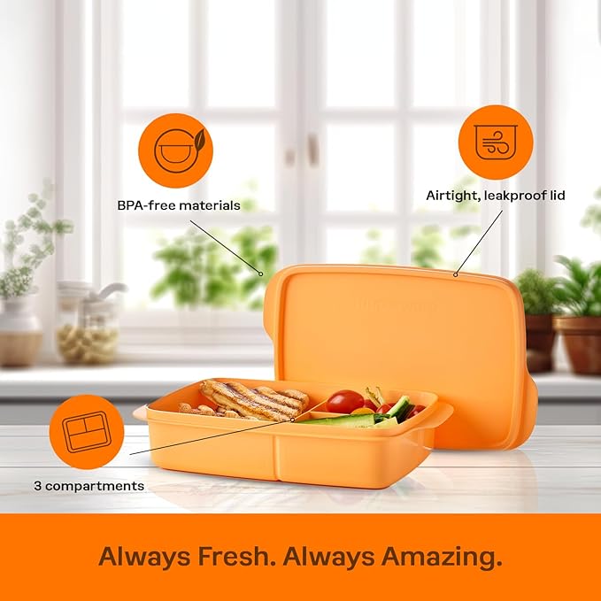 Tupperware Lunch-It Portion & Go Lunch Box Food Storage Container, Dishwasher Safe and BPA Free (4 Cups/1L)