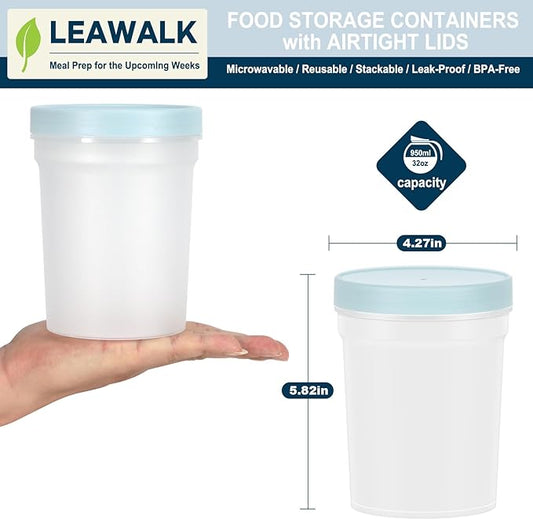 32oz-12Pack Reusable Food Freezer Storage Containers with Lids, BPA Free Twist Top Deli Container, Leak Proof, Stackable, Microwave and Dishwasher Safe-4 Colors