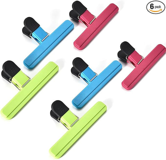 6 Inch Large Chip Bag Clips 6 Pack Assorted Sizes Food Bag Clips Plastic Heavy Seal Grip, 3 Colors (L)