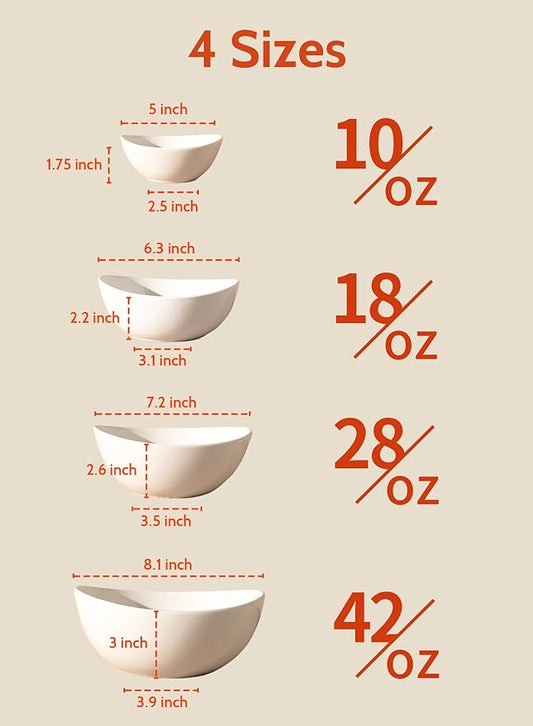 Sweese Porcelain Serving Bowls for Entertaining, 10-18-28-42 Ounce, Microwave & Dishwasher Safe, Large Serving Dishes, Prep Salad Bowls for Thanksgiving Christmas, White