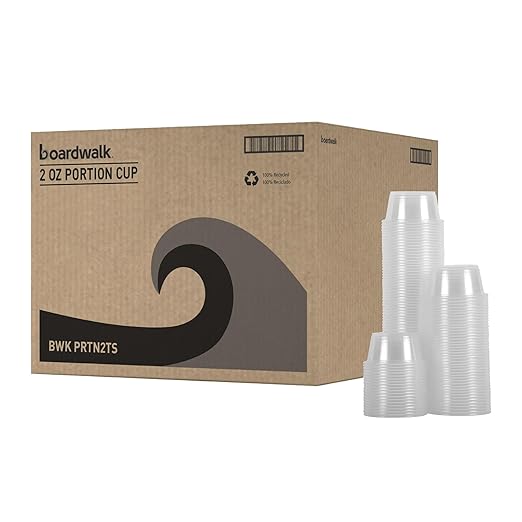 Boardwalk Souffle/Portion Cups, 2 oz, Polypropylene, Clear, 20 Cups/Sleeve, 125 Sleeves/Carton