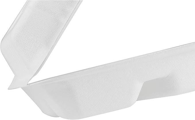 KARAT EARTH Clamshell Take Out Food Containers [8"x8", 200 ct ] 3 Compartments | Compostable To Go Containers, Natural Biodegradable Bagasse | White