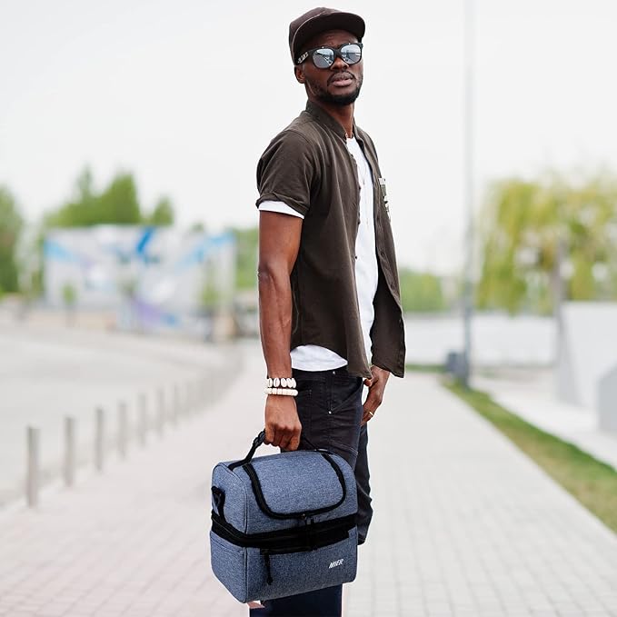 MIER Adult Lunch Box Insulated Lunch Bag Large Cooler Tote Bag for Men, Women, Double Deck Cooler (Bluesteel, Large)