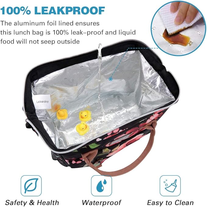 Lekesky Lunch Bag for Women Insulated Lunch Box for Work Tote Lunch Bag Adult Cooler Bag, Floral
