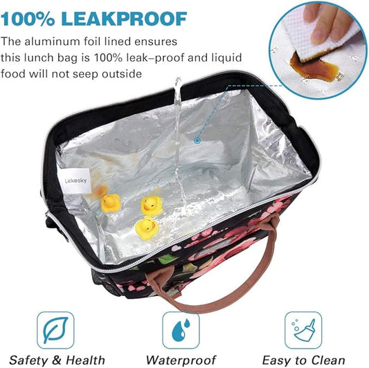 Lekesky Lunch Bag for Women Insulated Lunch Box for Work Tote Lunch Bag Adult Cooler Bag, Floral