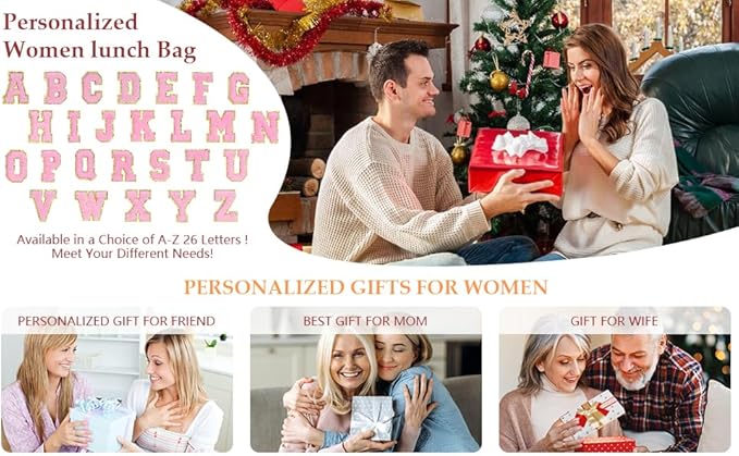 Personalized Initials Lunch Box for Women& Men,Preppy Reusable 10 L Insulated Lunch Bag,Leakproof Large Adults lunch tote Cooler Bags Insulated for Beach,Travel,Work,Picnic-Birthday Gifts（Pink）