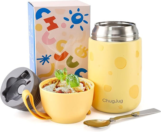 Thermo for Hot Food for Adults Kids | Wide Mouth, 26 oz Insulated Food Jar with Spoon, Leakproof Soup Thermo for School Office Travel, Thermal Steel Lunch Container Easy to Carry (Yellow)