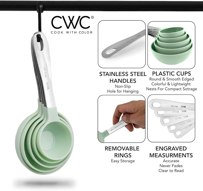 COOK WITH COLOR Mixing Bowl and Measuring Cups Bundle- 4 Deep Prep Bowls with Lids and 12 Piece Measuring Cups and Spoons Set