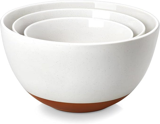 MALACASA Ceramic Large Mixing Bowls, Large Serving Bowls for Cooking, Prepping, Baking, Salad, Soup, Popcorn, Pasta, Nesting Bowls Set of 3, 4.38/2.5/1.44 Qt, Oven, Microwave and Dishwasher Safe