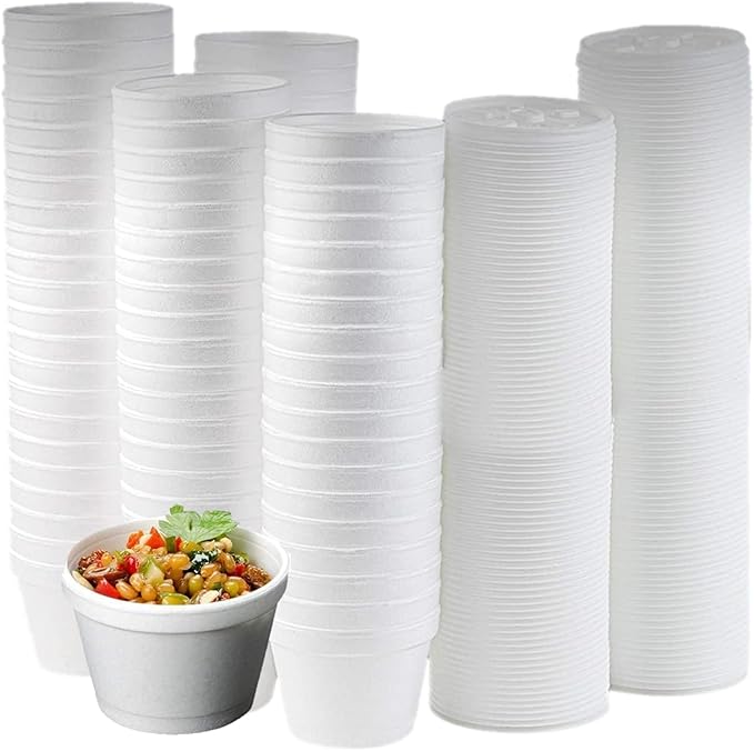 Mr Miracle Foam Bowl with Lid for Hot and Cold Foods – 8 Ounce Disposable Soup Container with Vented Lid, Great for Ice Cream, Yogurt, Soup, Takeout [50 pack]