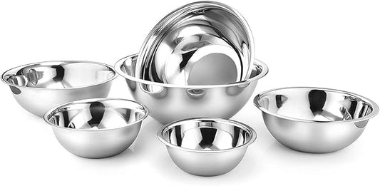 AVADOR Premium Stainless Steel Mixing Bowls, Set of 6 Brushed Stainless Steel Mixing Bowl Set, Easy To Clean, Space Saving, Great for Cooking, Baking, Prepping (6 pc Mixing Bowl)