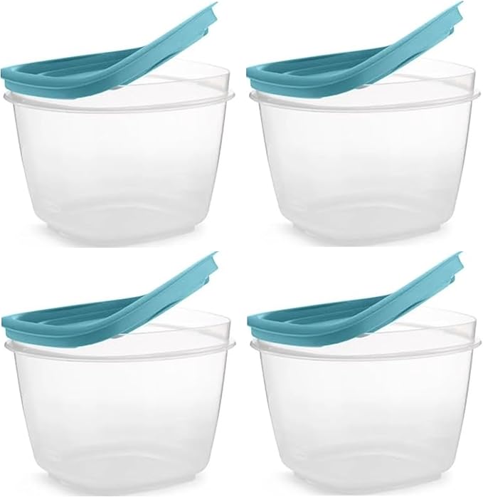 Rubbermaid 2-Cup Flex & Seal Leak Proof Lids Food Storage Set, Teal, Clear Meal Prep Flex Containers, 4 Piece Bundle Set