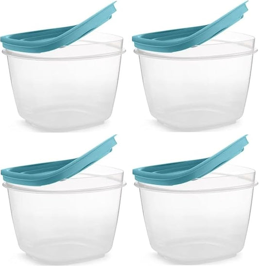 Rubbermaid 2-Cup Flex & Seal Leak Proof Lids Food Storage Set, Teal, Clear Meal Prep Flex Containers, 4 Piece Bundle Set