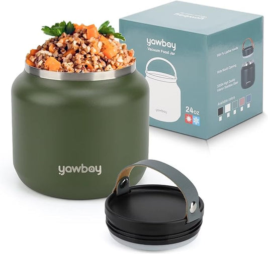 Insulated Food Jar,24 OZ Leakproof Insulated Food Soup Container,Stainless Steel Vacuum Thermal Insulated Hot Lunch Containers for Adults Wide Mouth Food Jar for Hot Cold Food(Green)