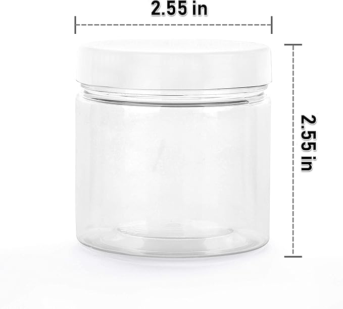 4oz Plastic Jars with Lids - Small Clear Jars with Lids - Lotion Containers with Lids | 4 oz Plastic Mason Jars with lids | Cream and Cosmetic Jars (12 pack) (White)