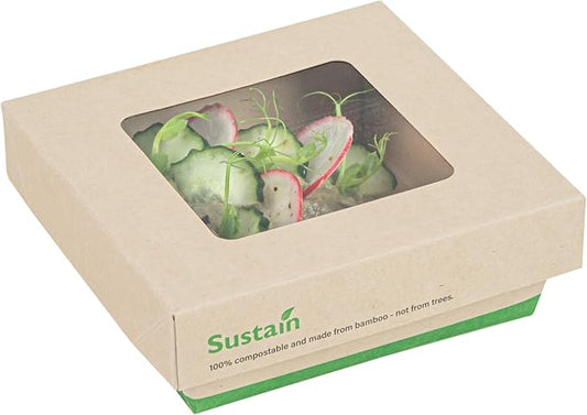 Restaurantware-13 Ounce Sturdy Paper Take Out Boxes, 200 Disposable Take Out Food Containers - With PLA lining, Paper Lid With Clear PLA Window, Bamboo Paper Containers, Compostable, Greaseproof