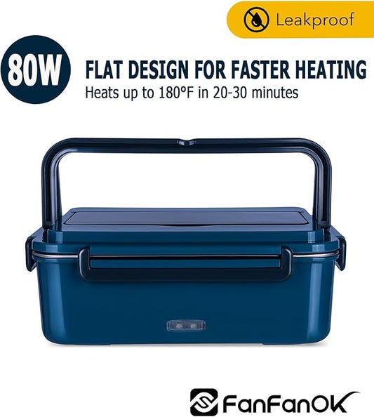 Electric Lunch Box, heated lunchbox for adults men 12V/24V/110V portable Food Warmer 80W self heating lunch boxes for Car Truck Work, heatable lunchbox with 2 Stainless Steel Containers 60-oz