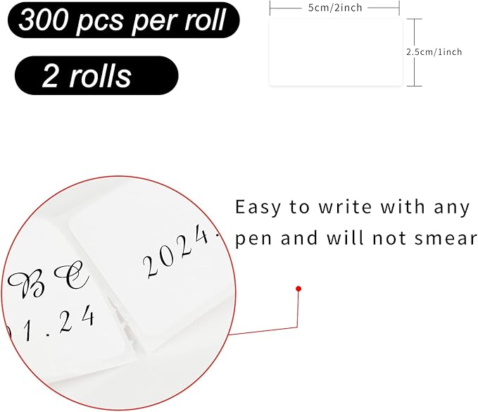 Removable Freezer Labels, Date Label 1x2 Inch Food Storage Stickers, Waterproof Oil Resistant Easy Clean Leaves no Residue 300 Total Per Roll,2 Rolls