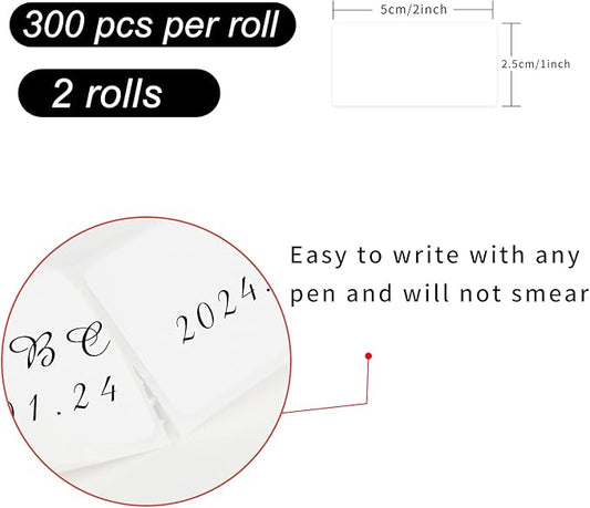 Removable Freezer Labels, Date Label 1x2 Inch Food Storage Stickers, Waterproof Oil Resistant Easy Clean Leaves no Residue 300 Total Per Roll,2 Rolls