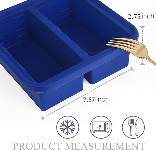 2 Cup Silicone Freezer Tray with Lid - 1 Pack - Make 2 Perfect 2-Cup Portions - Easy Release Molds for Food Storage & Freeze Soup, Broth, Stew or Sauce