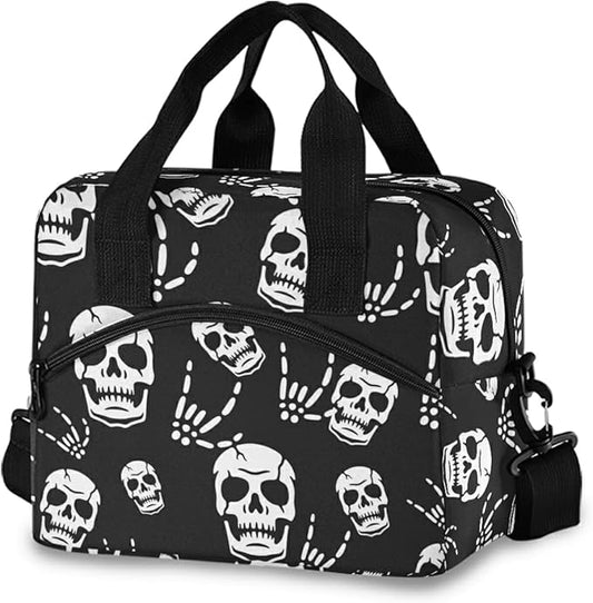 Gothic Skeleton Insulated Lunch Bag Reusable Lunch Tote Bag Cooler Bag for Women Men Adult Lunch Box with Adjustable Shoulder Strap Leakproof Lunch Bag for Work School Picnic Camping
