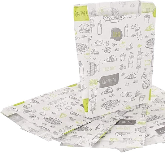 (Pack of 400) Paper Bags for Food Packaging, 4.33" x 1.18" x 4.72" (11 x 3 x 12 cm), French Bags, Greaseproof Fast Food Bags, Food Packaging