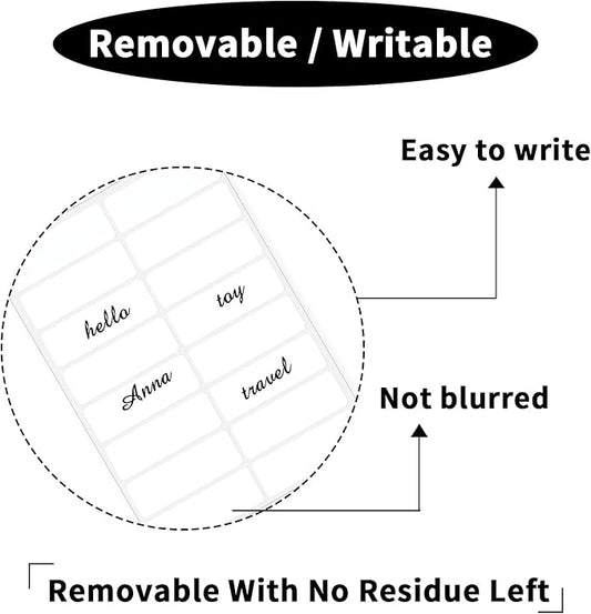 STARLIBOO Removable Blank Sticker Labels, Rectangular 1 x 2"" Freezer Labels for Organizing, Tear-Resistant No Residue, Removable Labels for Food Containers (240Pcs), White