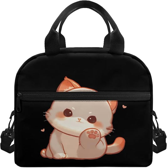 Showudesigns Cute Cat Lunch Bags for Girls 6-8 8-10 10-12 Black Lunch Box Kids Boys Insulated Lunch Bags Thermal Meal Tote Kit with Zipper Back To School Crossbody Tote Bag