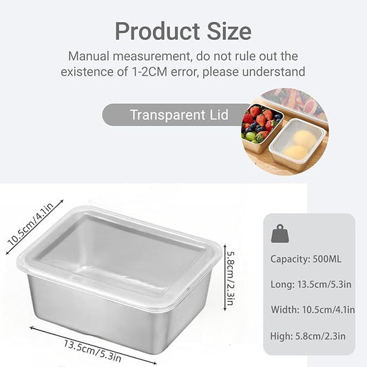 10-Pcs Stainless Steel Leak-Proof Snack Boxs with Lids - Kitchen Seasoning Containers, Restaurant Prep food Bowls - Portable & Easy to Clean (500ML)