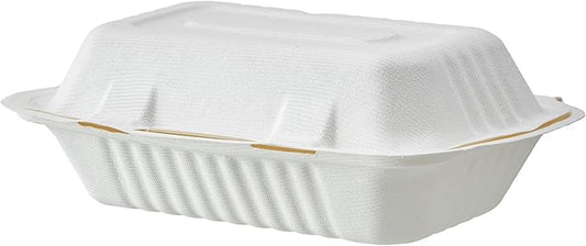 [9X6 1-Compartment 75-Pack Bio Natural Clamshell Take Out Food Containers with Lids, Disposable Bagasse Togo Plates, Eco-Friendly Biodegradable Made of Sugar Cane Fibers