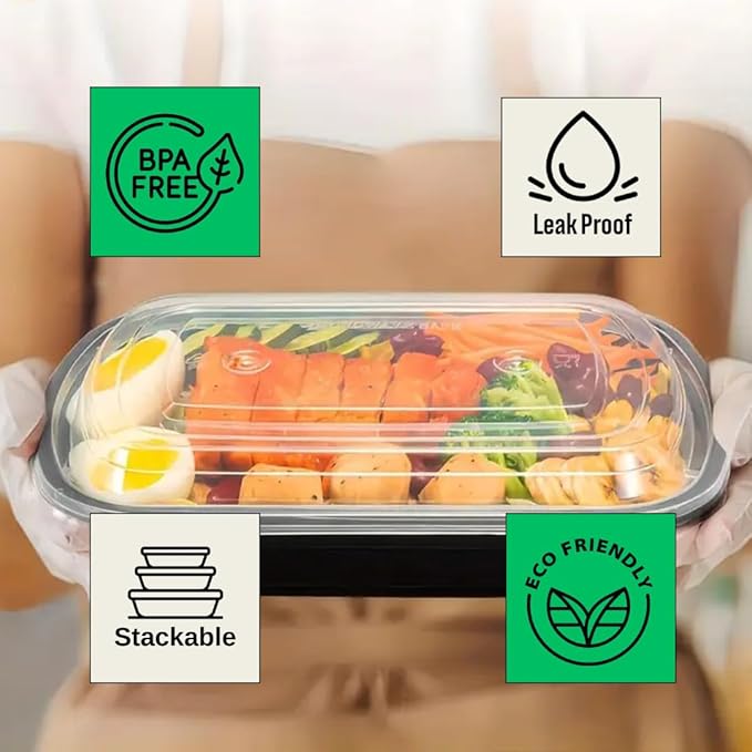 Meal Prep Containers with Lids - 28 OZ | 50 Pack | 1 Compartment Food Containers with Lids [Meal Prep, Bento Box, Stackable, Reusable, Dishwasher Safe, Microwave Safe, Freezer Safe]