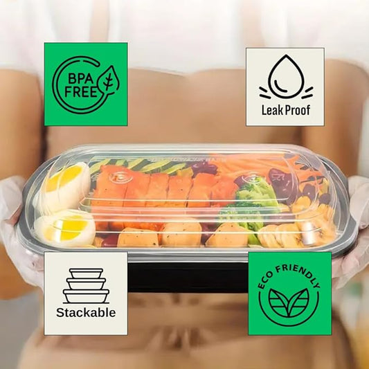 Meal Prep Containers with Lids - 28 OZ | 50 Pack | 1 Compartment Food Containers with Lids [Meal Prep, Bento Box, Stackable, Reusable, Dishwasher Safe, Microwave Safe, Freezer Safe]