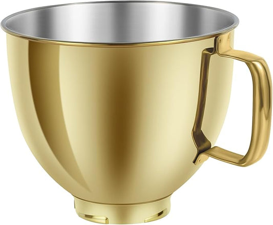 5 QT Stainless Steel Mixer Bowl Compatible with KitchenAid Artisan&Classic Series 4.5-5QT Tilt-Head Mixers K45 KSM70 KSM150 etc. Replacment for KitchenAid Mixer Bowl(Heavy Duty Radiant Gold)