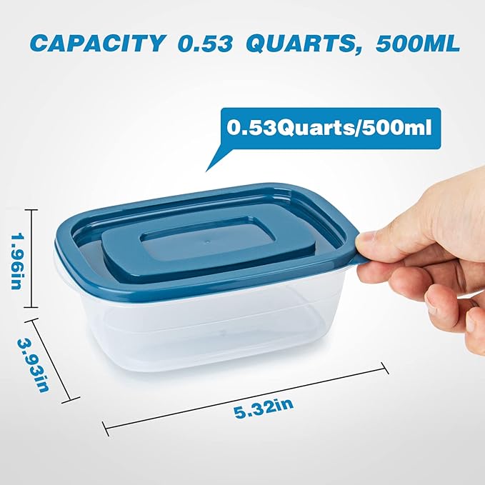 10PCS Food Storage Containers,Freezer Microwave safe,Food Container Sets,BPA Free Plastic Meal Prep Containers & Kitchen Set,Lunch Containers,use for School,Work and Travel,0.53 Quarts Per Box.