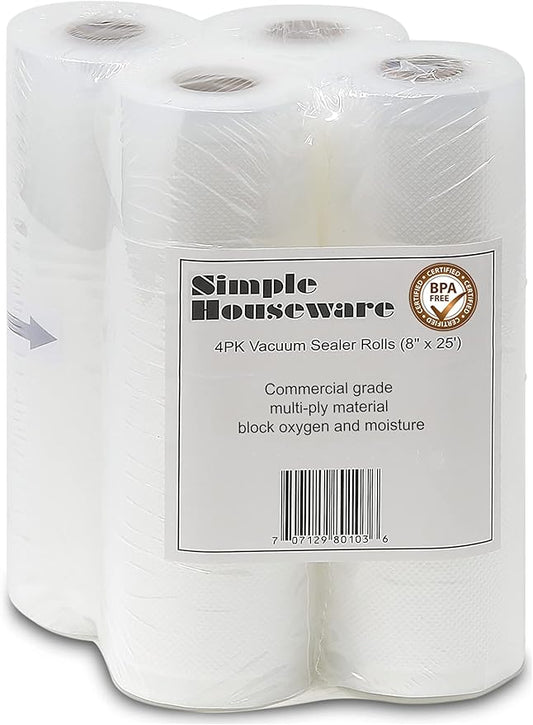 Simple Houseware Vacuum Sealer Bags 8'' x 25' Sous Vide Roll, 4-Pack