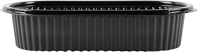RW Base 32 Ounce Meal Prep Containers, 50 Microwavable To Go Containers With Lids - Disposable, Freezable, Black Plastic Oval Food Containers, Pack Hot And Cold Food, For Takeaway - Restaurantware
