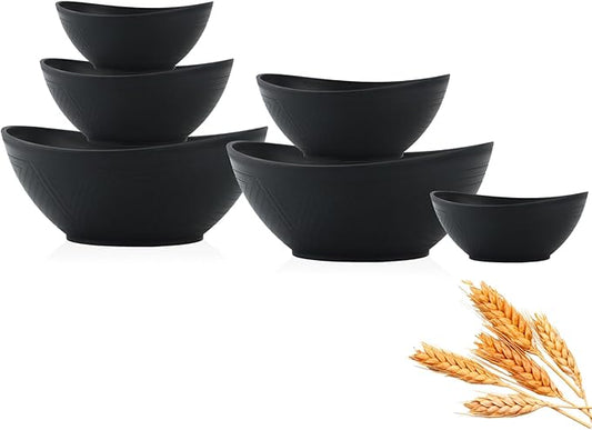 Salad Bowls Set of 6 with 3 Size,Unbreakable Wheat Straw Bowls for Kitchen,Fridge,Dishwasher and Microwave Safe Bowl for Salad,Cereal,Snack,Dessert. Black