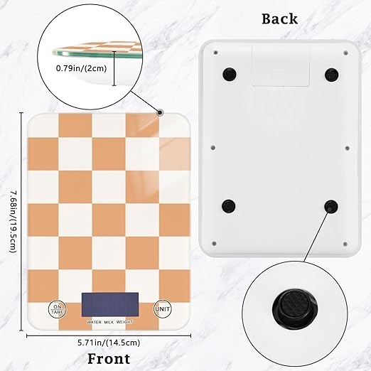 Food Scale Kitchen Scale for Baking Cooking Digital Food Weighing Measuring Scale Small Waterproof Electric Food Scale Checkered Orange and White