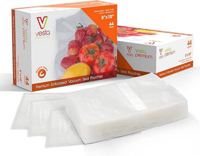 [5 mil Food Vacuum Bags] Vesta Precision Premium PreCut Vacuum Sealer Bags - 8 x 10 Inches, 44 count, 5 Mil Thickness, Puncture Resistant, Ideal for Food Storage, Meal Prep, and Sous Vide