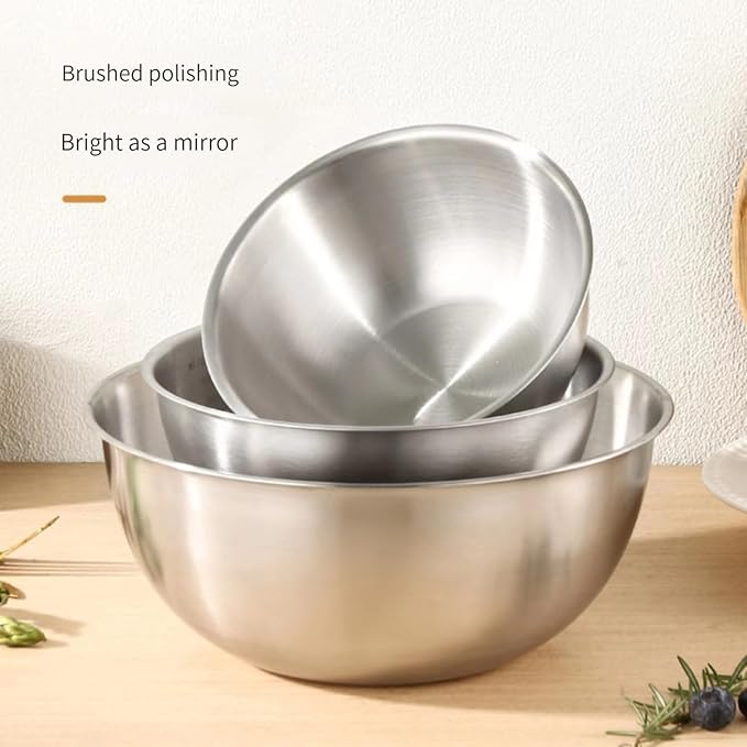 Stainless Steel Mixing Bowls-3 Packs Thicker Stainless Steel Mixing Bowls Set- Nesting Bowls for Space Saving Storage, Great for Cooking, Baking, Prepping