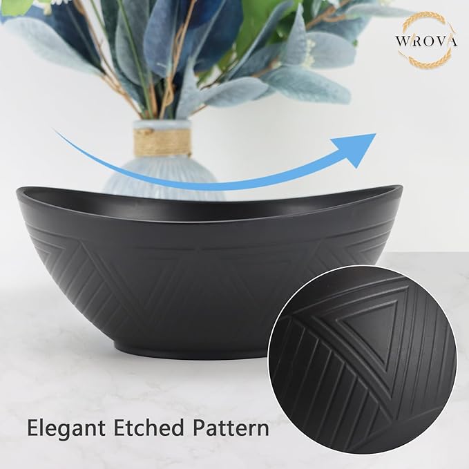 65oz Big Wheat Straw Bowls - Large Salad Bowls set of 6 - Unbreakable Serving Bowls - Microwave & Dishwasher Safe - Oval Bowls for Cereal,Salad,Fruit - Classic Series