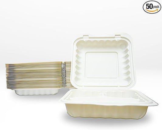 Compostable Food Containers with Lids | Durable, Biodegradable, and Eco-Friendly (50, Square P3)
