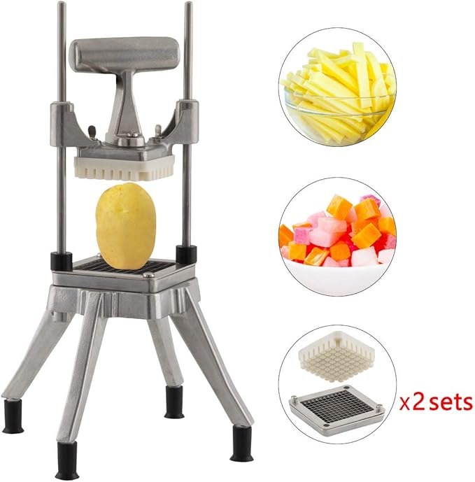 Commercial French Fry Cutter, 1/4" & 3/8" Aluminum Frame S-Steel Blade Quick Chopper Machine Easy for Onion Tomato Pepper Potato