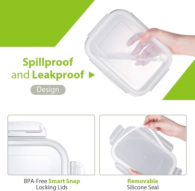 Bayco Large Glass Meal Prep Containers, [5 Pack, 36oz | 4.5cups] Glass Food Storage Containers with Lids, Airtight Glass Bento Boxes, BPA Free & Leak Proof (5 lids & 5 Containers)