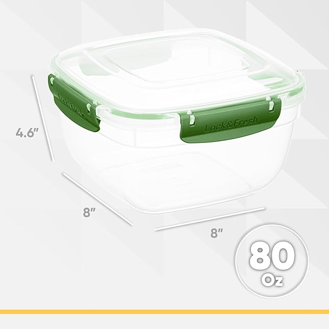 Superio Plastic Food Storage Containers with Airtight Lids, 2 Pack- 80 Oz, BPA Free, Leakproof, Stackable, Microwave, Dishwasher, Freezer Safe, Green