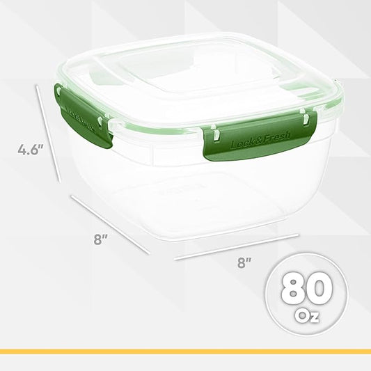 Superio Plastic Food Storage Containers with Airtight Lids, 2 Pack- 80 Oz, BPA Free, Leakproof, Stackable, Microwave, Dishwasher, Freezer Safe, Green