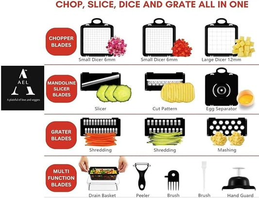 26 in 1 Ultimate Vegetable Chopper – Multi-Function Vegetable Slicer for Slice, Dice, Chop, Grate and Spiralize - Hand Kitchen Slicer for Food and Salad - Time-Saving Kitchen Essential