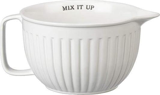 Primitives By Kathy Ribbed Texture Stoneware Batter Mixing Bowl (Mix It Up), White, 9" x 7" x 4.25"